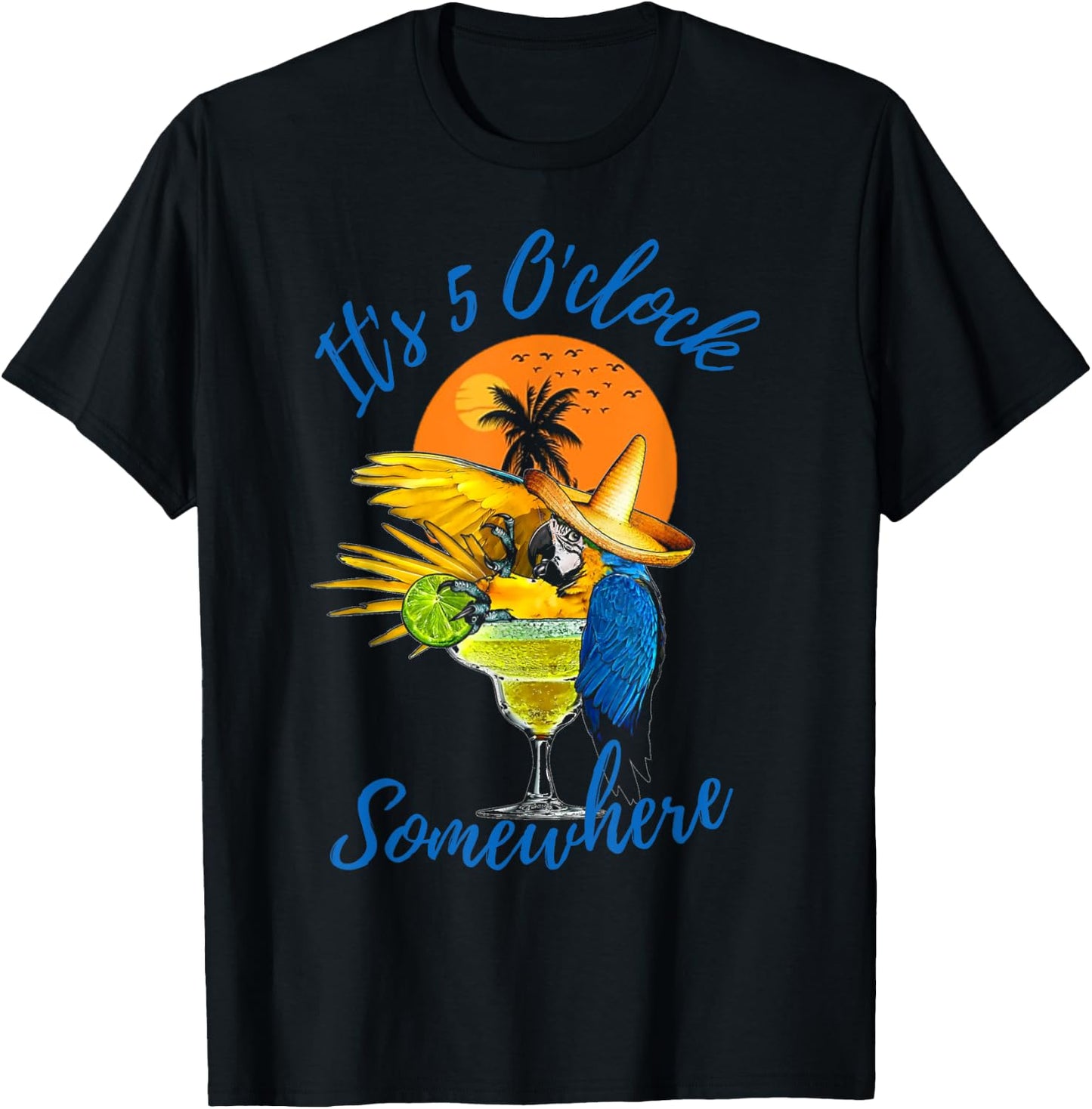 It Is 5 O'clock Somewhere Drinking Parrot T-Shirt - T-Shirt | Black