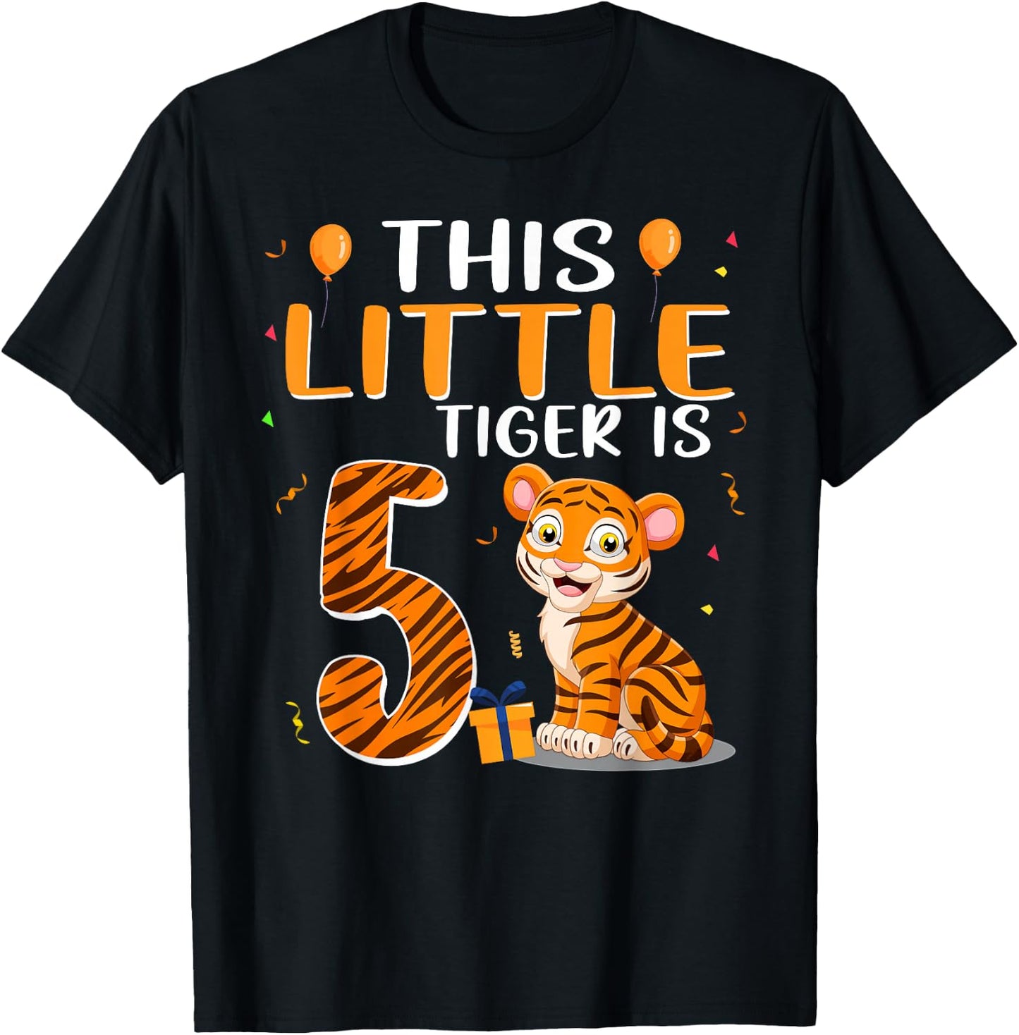 This Little Tiger Is 5 Birthday Party 5 Year Old T-Shirt - T-Shirt | Black