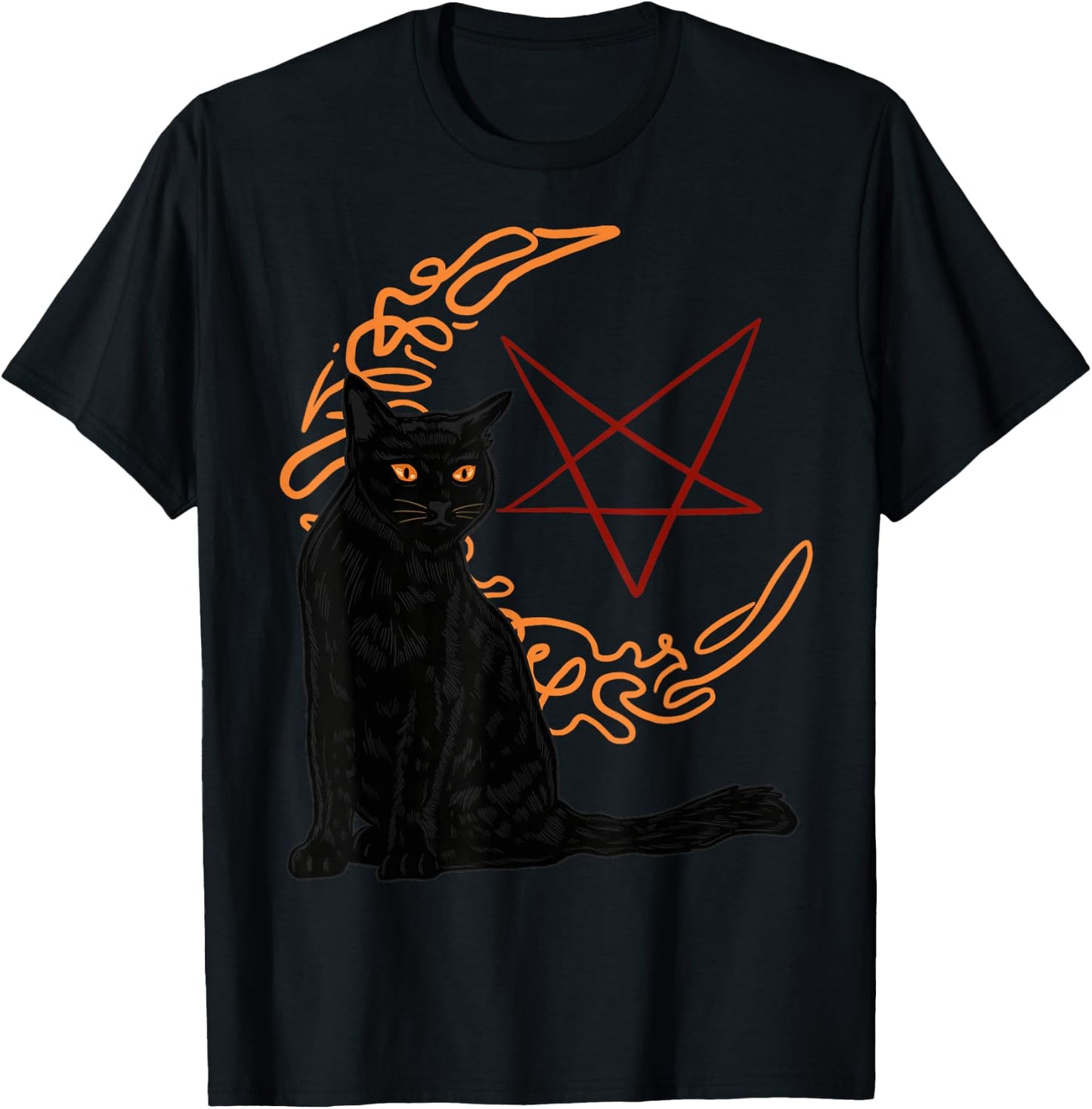 Crescent Moon Goth Pentagram Witch Bombay Cat T-Shirt - T-Shirt | Black