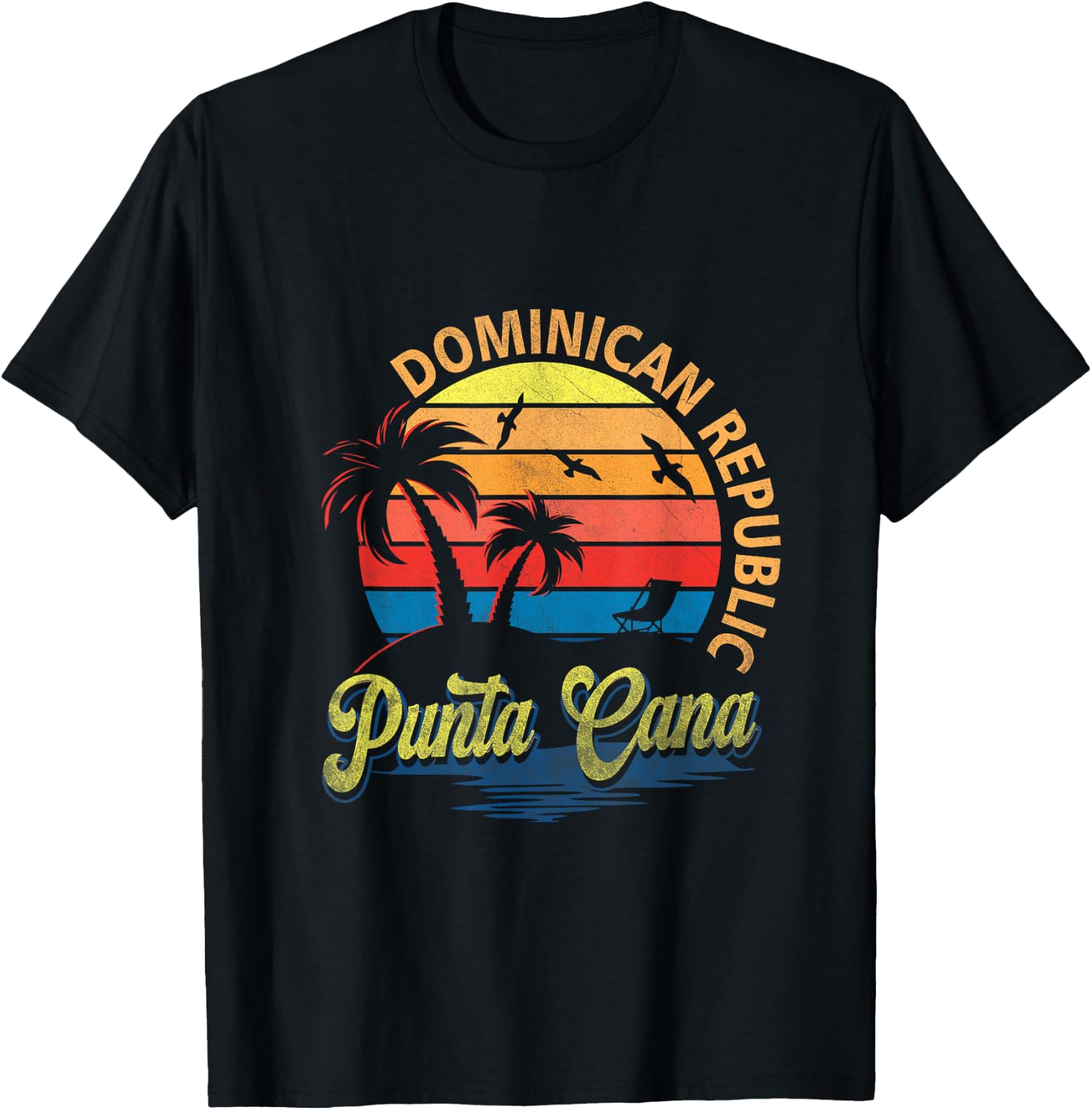 Sunset Punta Cana Beach Souvenir Dominican Republic Retro T-Shirt - T-Shirt | Black