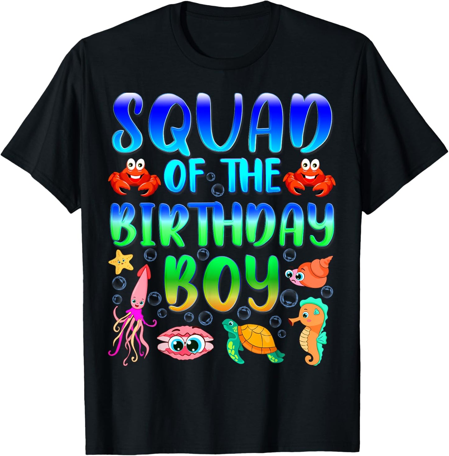 Squad Of The Birthday Boy Sea Fish Aquarium Matching Family T-Shirt - T-Shirt | Black