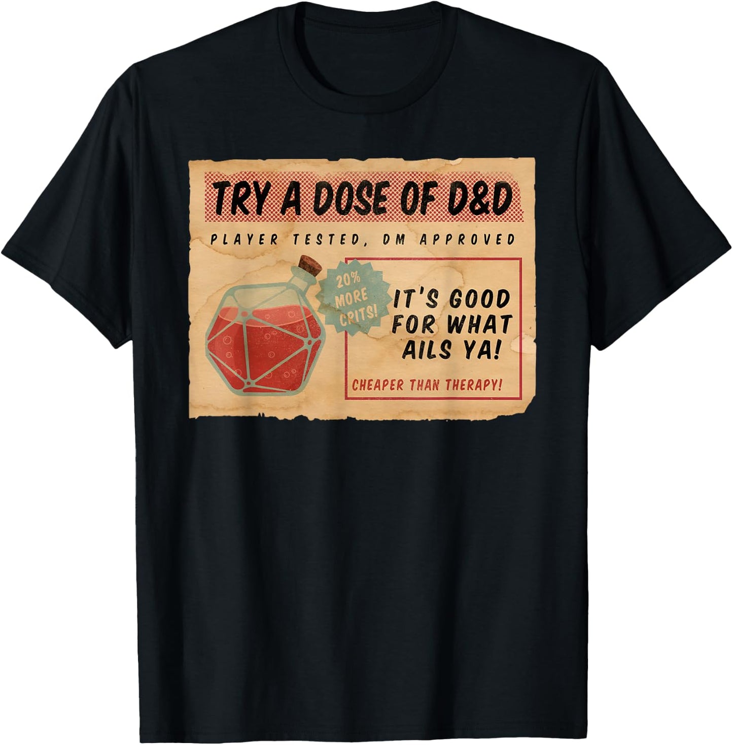 Vintage Ad D20 Healing Potion T-Shirt - T-Shirt | Black