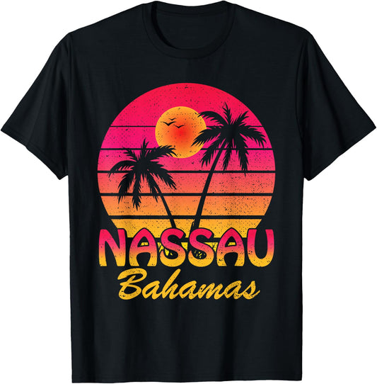 Nassau Bahamas Beach Retro Summer Vibes Family Vacation T-Shirt - T-Shirt | Black