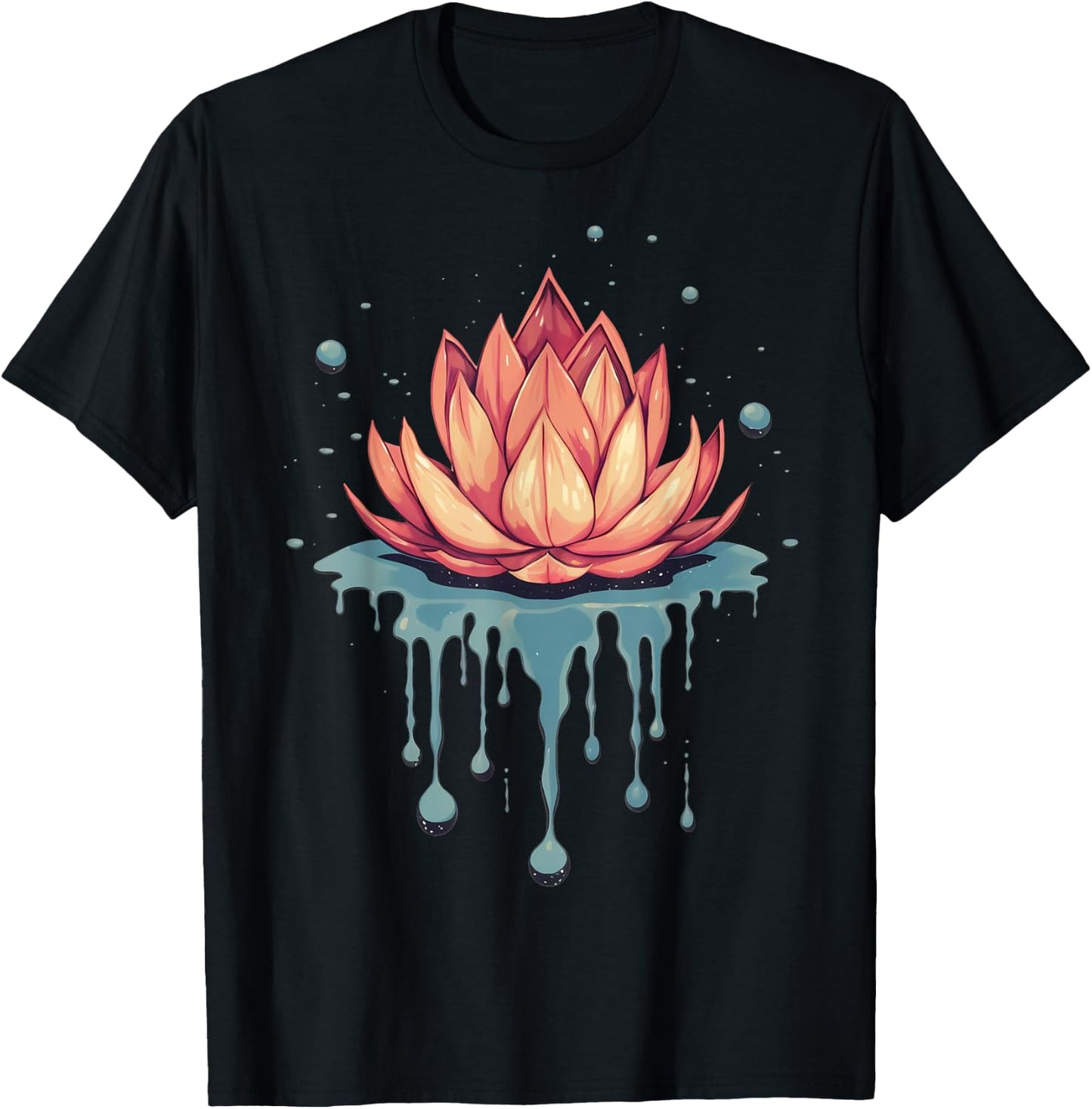 Dripping Lotus Flower on Melting Lotus Flower T-Shirt - T-Shirt | Black
