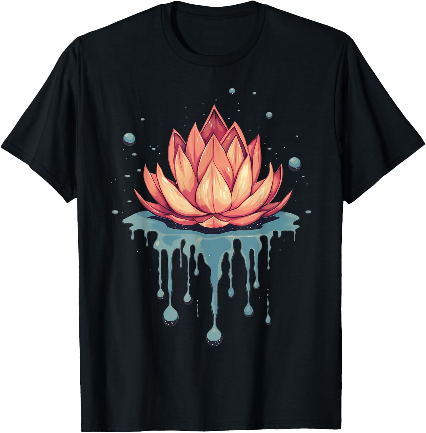 Dripping Lotus Flower on Melting Lotus Flower T-Shirt - T-Shirt | Black