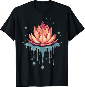 Dripping Lotus Flower on Melting Lotus Flower T-Shirt - T-Shirt | Black