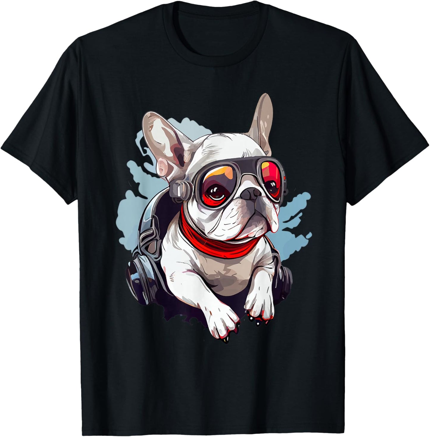 White Frenchie as a Pilot White French Bulldog Pilot T-Shirt - T-Shirt | Black
