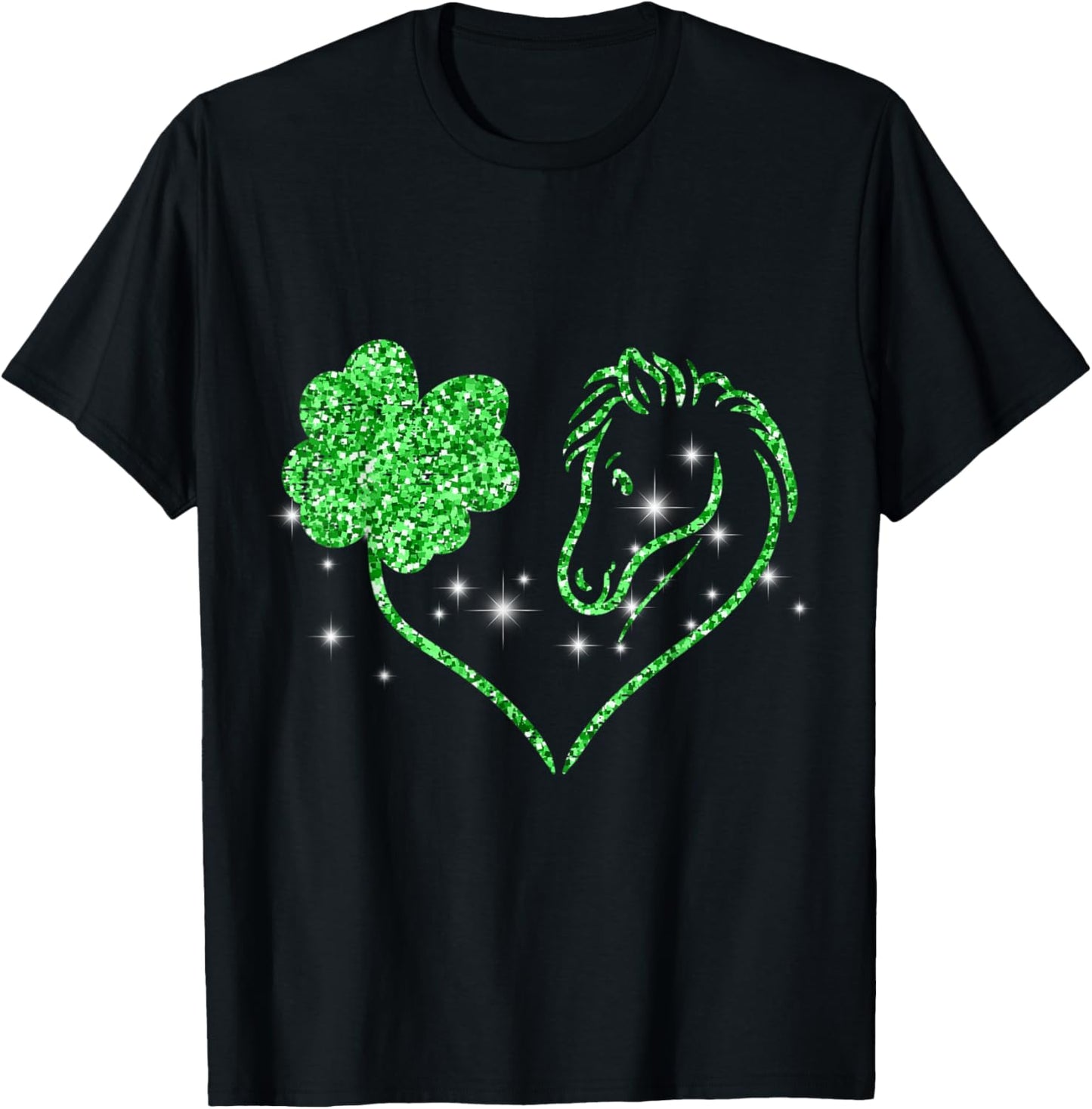 Shamrock Heart Horse Clover St Patricks Day Women Girls T-Shirt - T-Shirt | Black