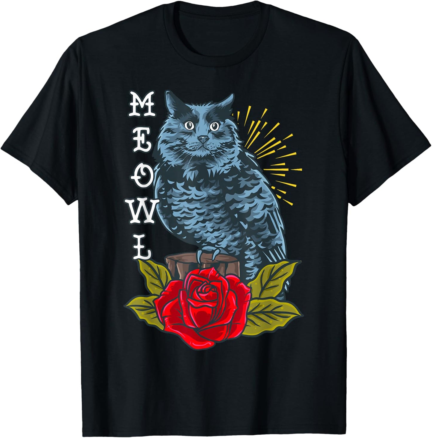 Meowl Cat and Owl Aesthetic Hybrid Animal Women Girls Kids T-Shirt - T-Shirt | Black