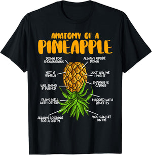 Anatomy Of Pineapple Swinger Upside Down Pineapple T-Shirt - T-Shirt | Black