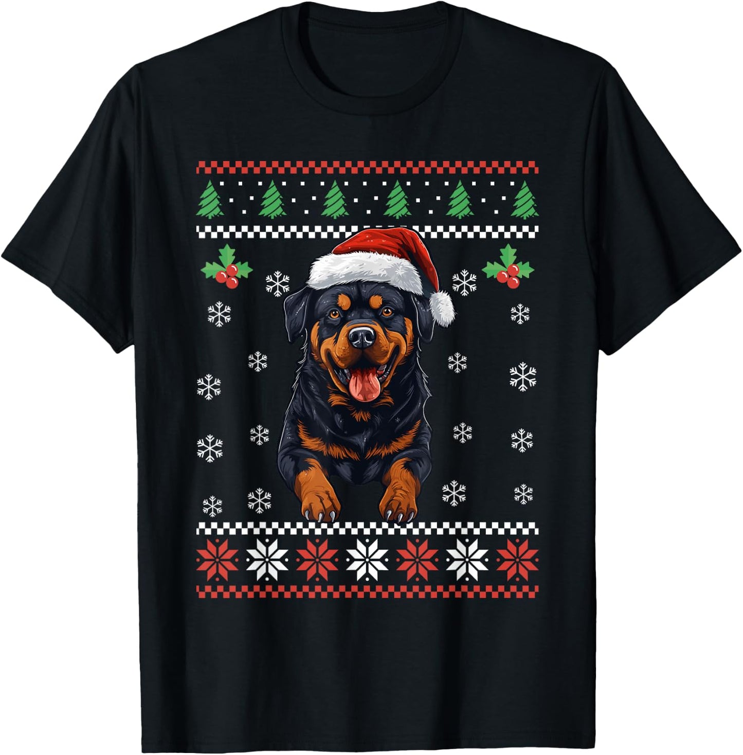 Rottweiler Dog Ugly Christmas Sweater Xmas For Adults Kids T-Shirt - T-Shirt | Black