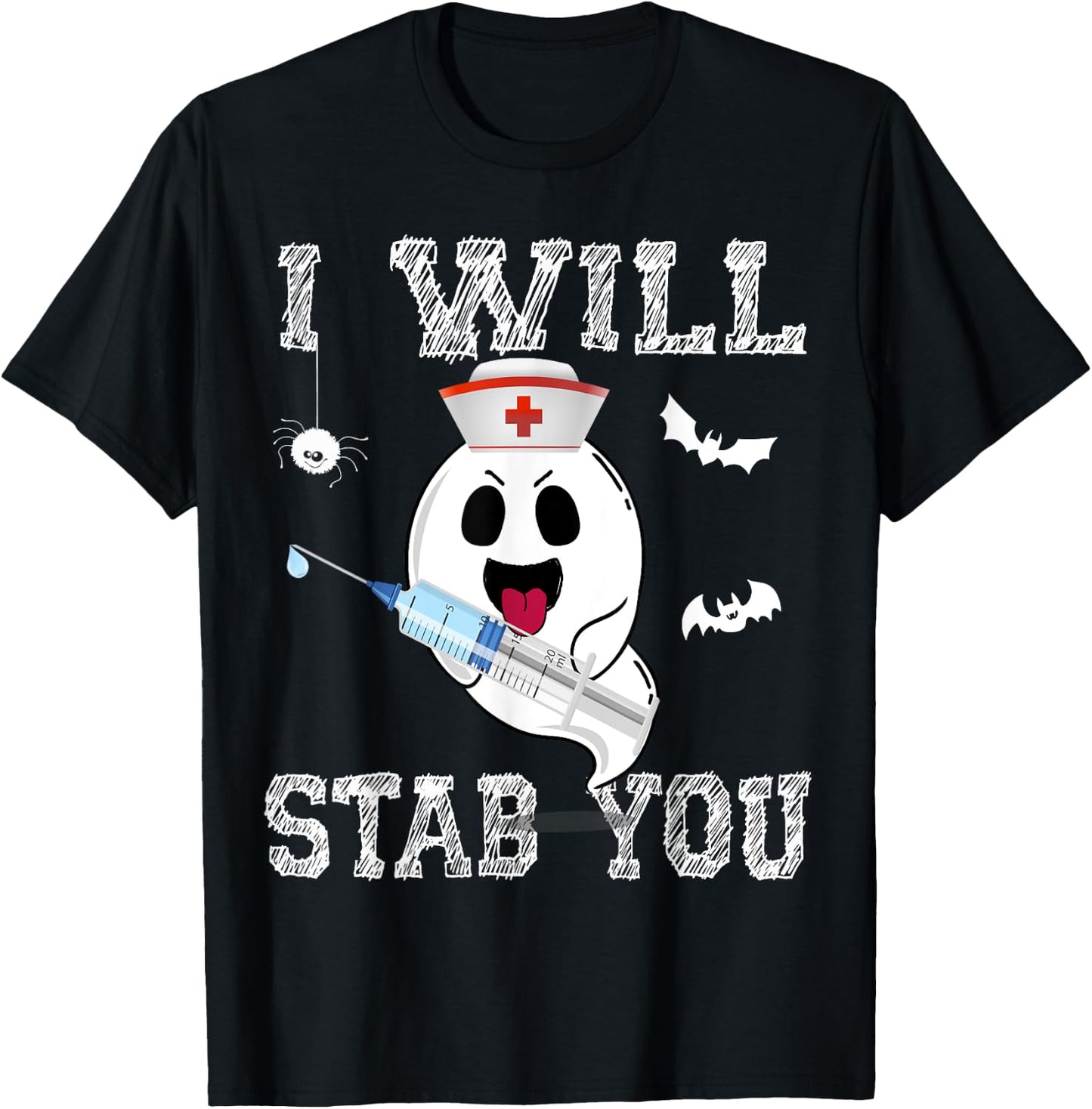 Cute Ghost Nurse I will stab you Cool Halloween Girl women T-Shirt - T-Shirt | Black