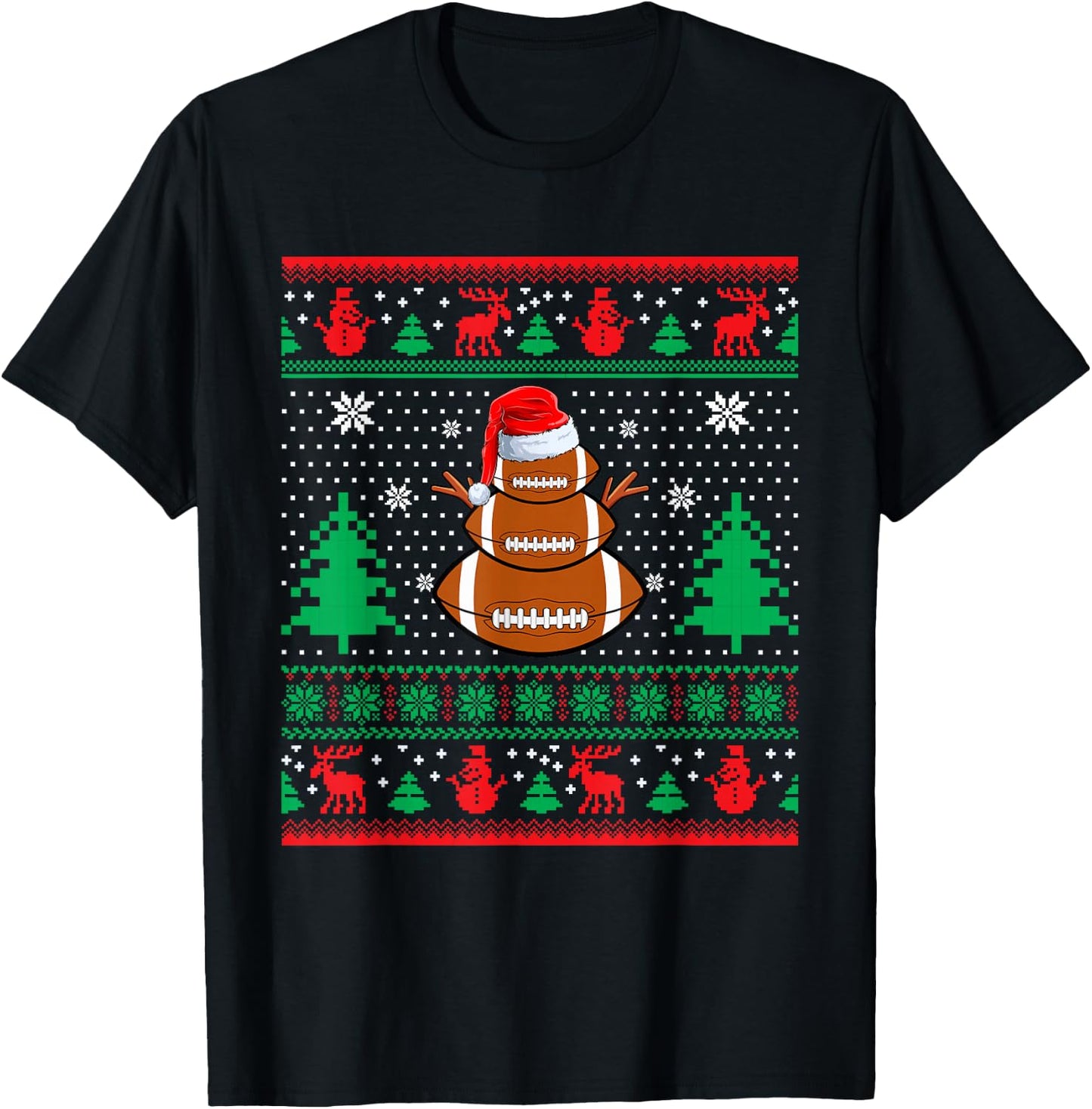 Football Santa Hat Ugly Christmas Sweaters Funny Christmas T-Shirt - T-Shirt | Black