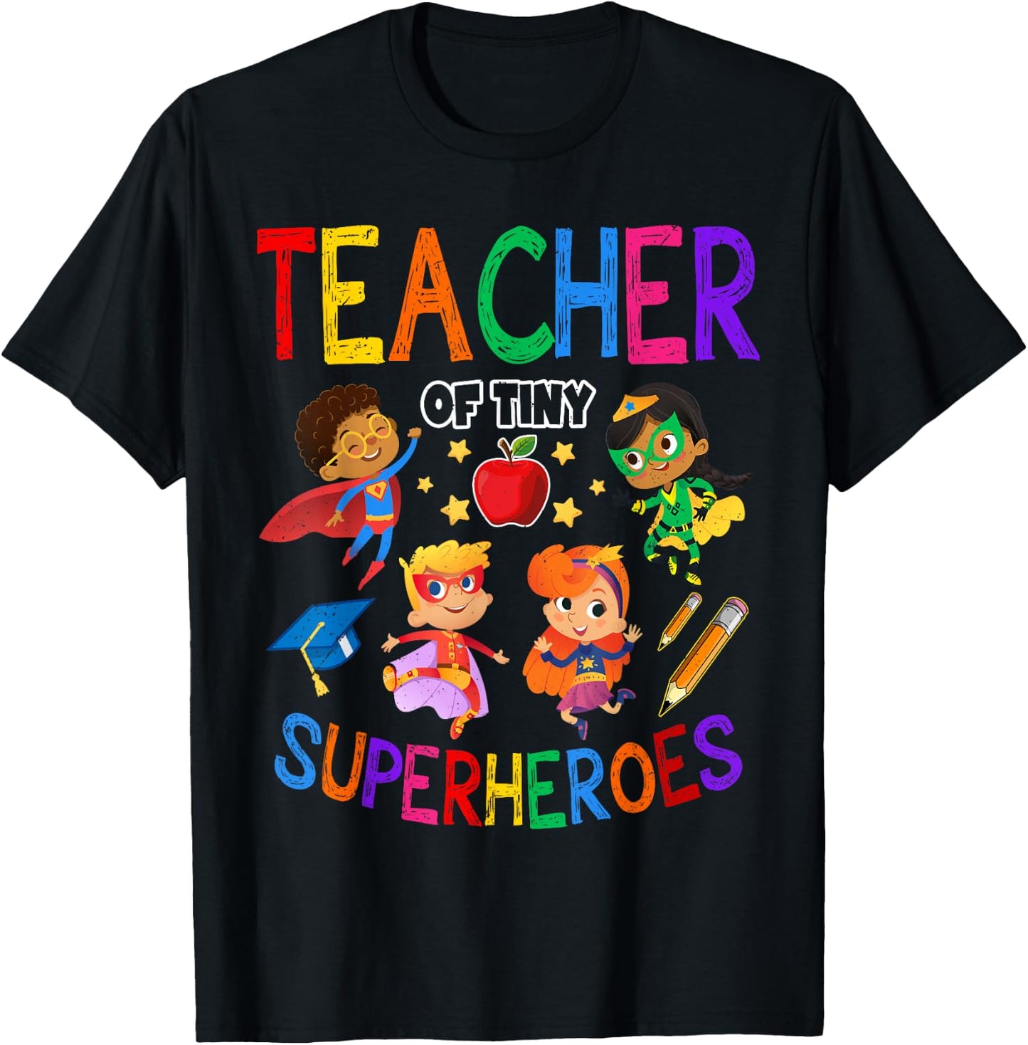 Kindergarten Prek Teacher Of Tiny Superheroes Back To School T-Shirt - T-Shirt | Black