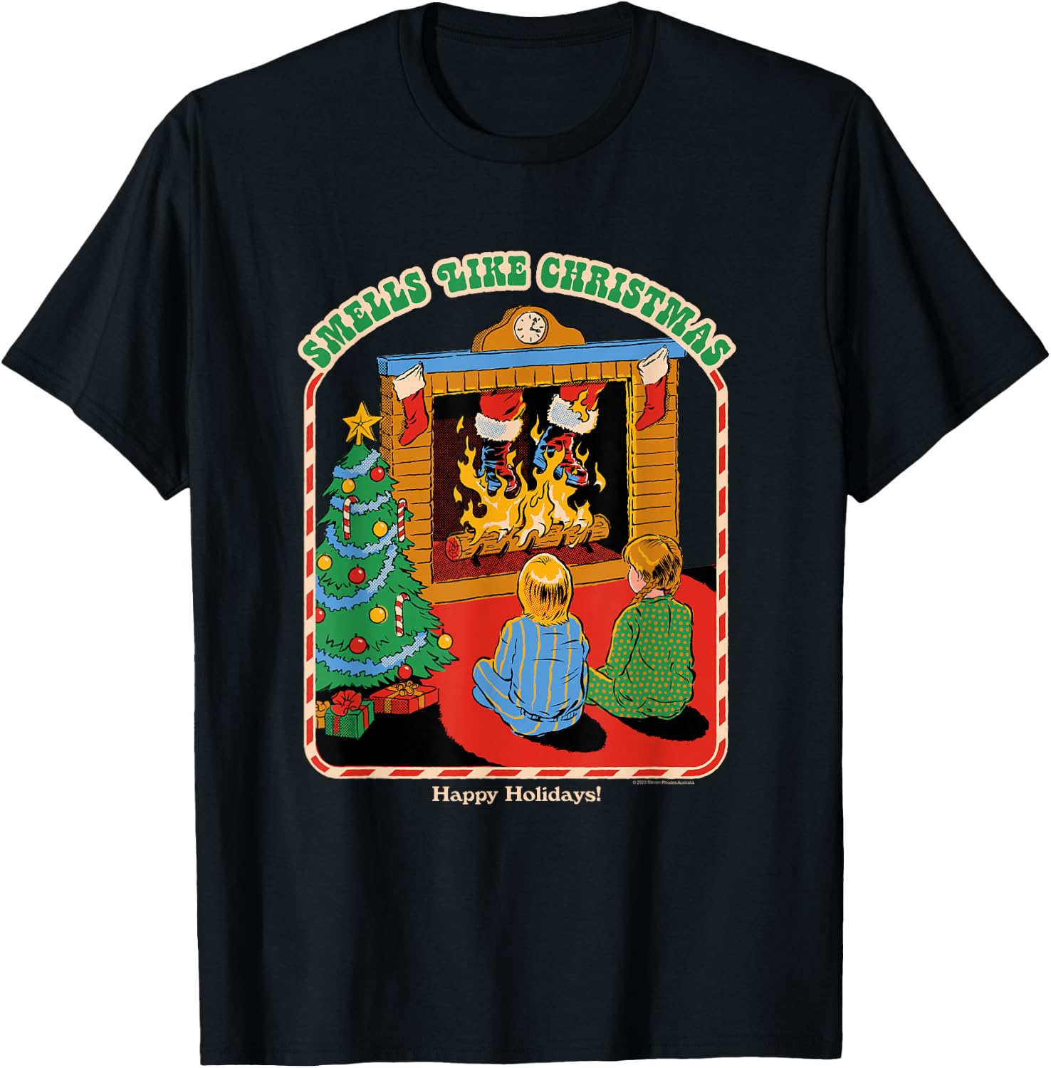 Steven Rhodes Smells Like Christmas Santa Retro Dark Humor T-Shirt - T-Shirt | Black