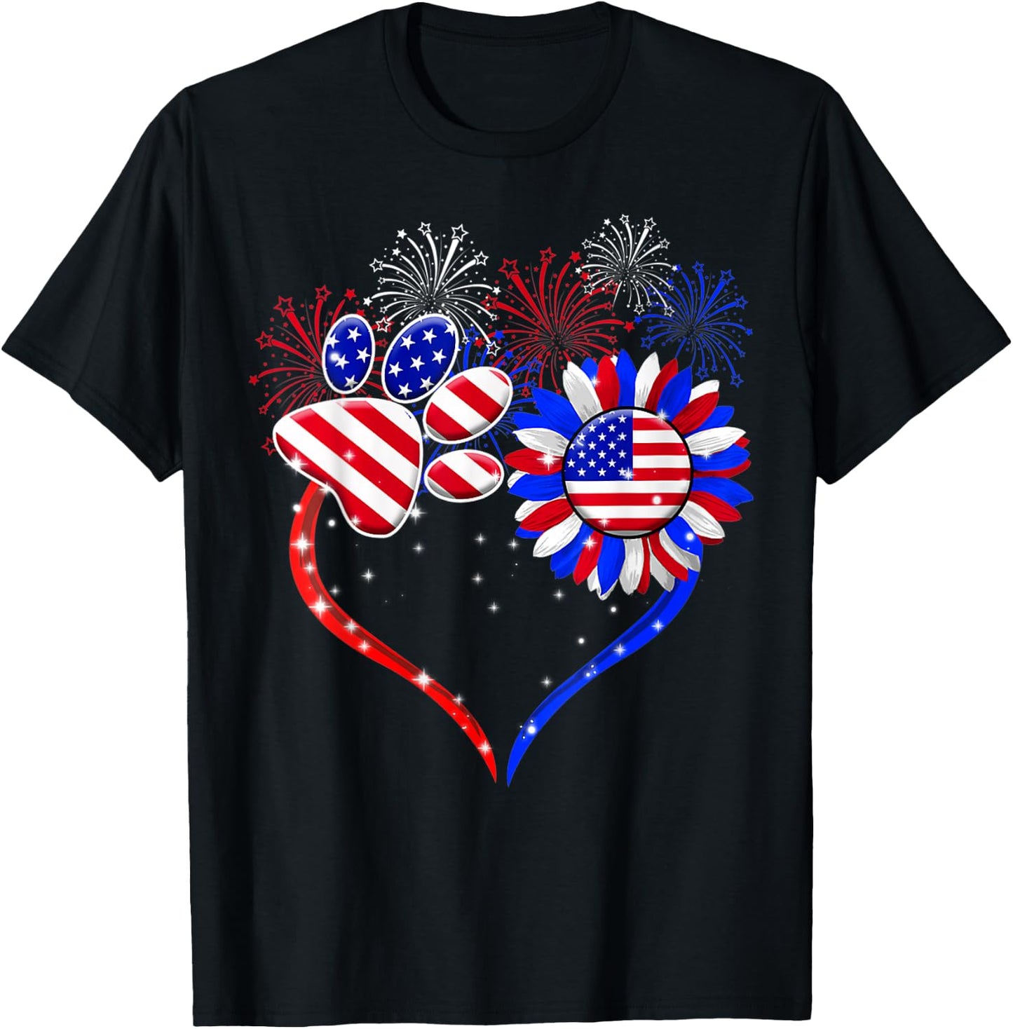 American Flag Patriotic Dog & Cat Paw Print - 4th Of July Women Kids Men T-Shirt - T-Shirt | Black