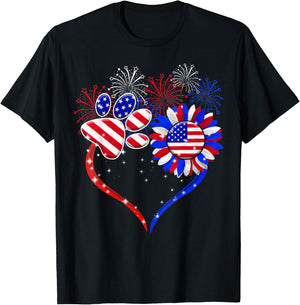 American Flag Patriotic Dog & Cat Paw Print - 4th Of July Women Kids Men T-Shirt - T-Shirt | Black