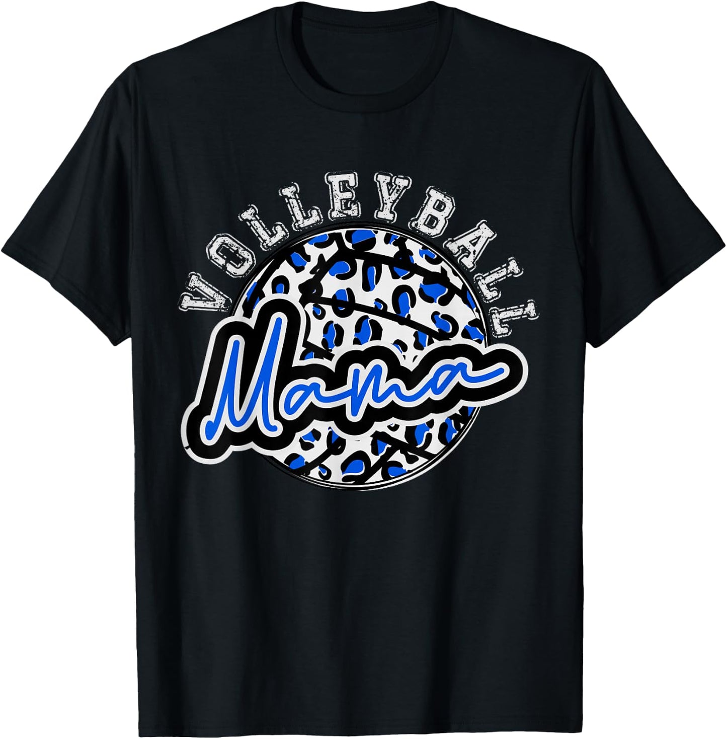 Leopard Cheetah Volleyball Blue Mama Shirt Trendy T-Shirt - T-Shirt | Black