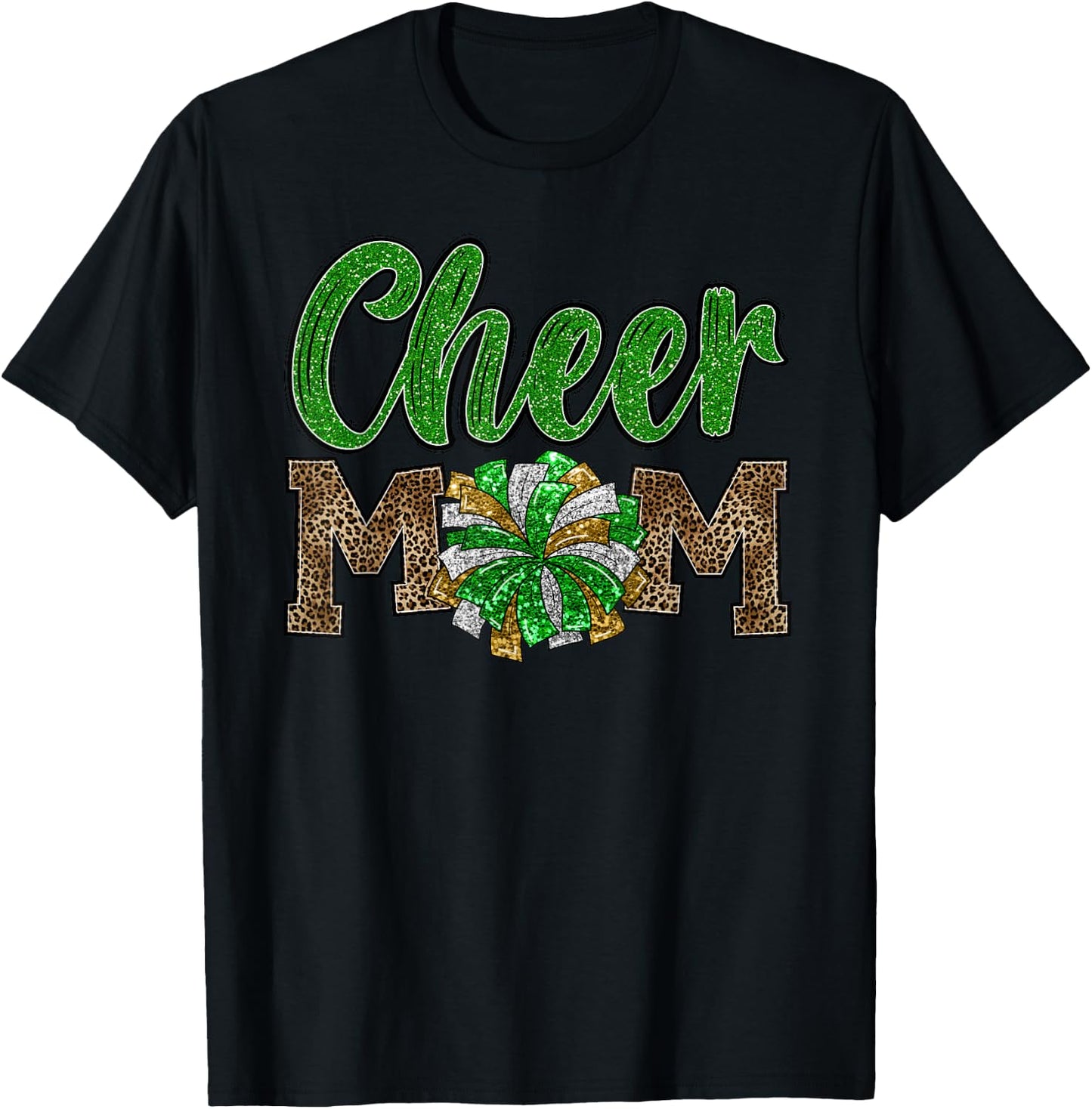 Cheer Mom Leopard Proud Cheerleader Mother Cute Team Mom T-Shirt - T-Shirt | Black