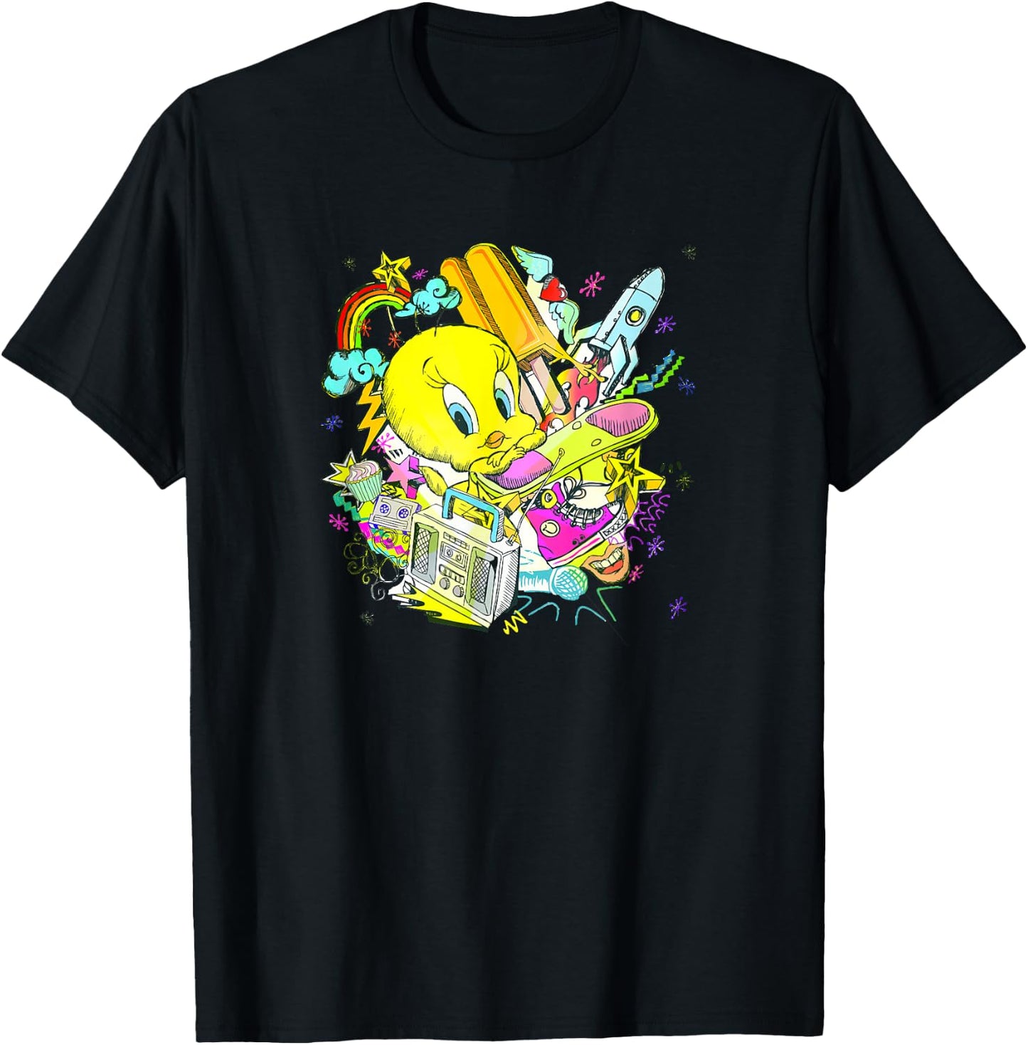 WB100 Looney Tunes Tweety Bird Retro Pop Icons Portrait T-Shirt - T-Shirt | Black