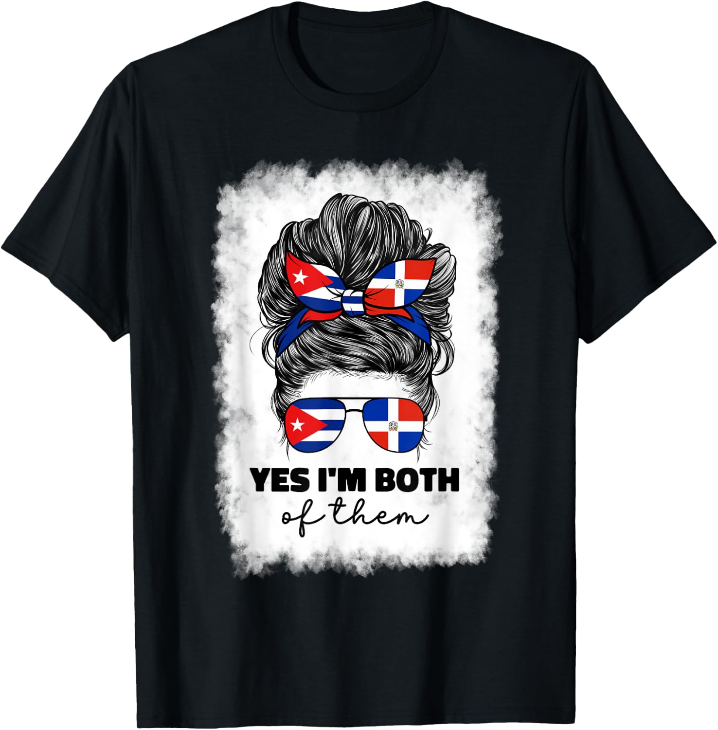 Half Dominican Republic And Cuban Cuba Flag Girl Women Mix T-Shirt - T-Shirt | Black
