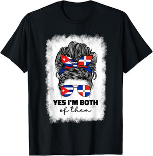 Half Dominican Republic And Cuban Cuba Flag Girl Women Mix T-Shirt - T-Shirt | Black