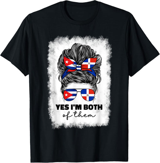 Half Dominican Republic And Cuban Cuba Flag Girl Women Mix T-Shirt - T-Shirt | Black
