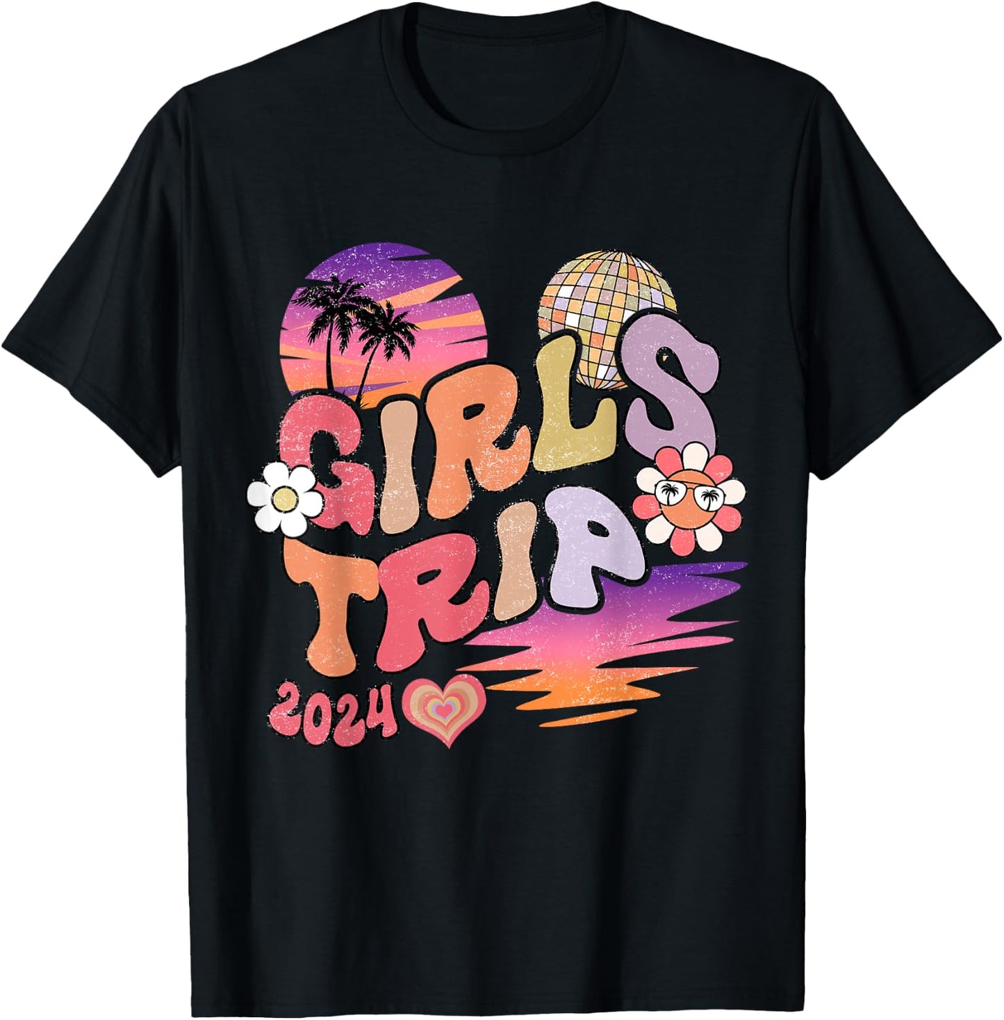 Girls Trip 2024 Retro Summer Vacation Besties T-Shirt - T-Shirt | Black