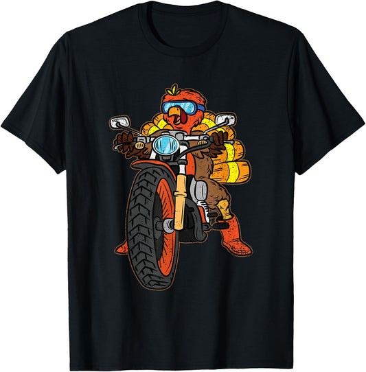 Turkey Riding Motorcycle Thanksgiving Day Cool Biker Rider T-Shirt - T-Shirt | Black
