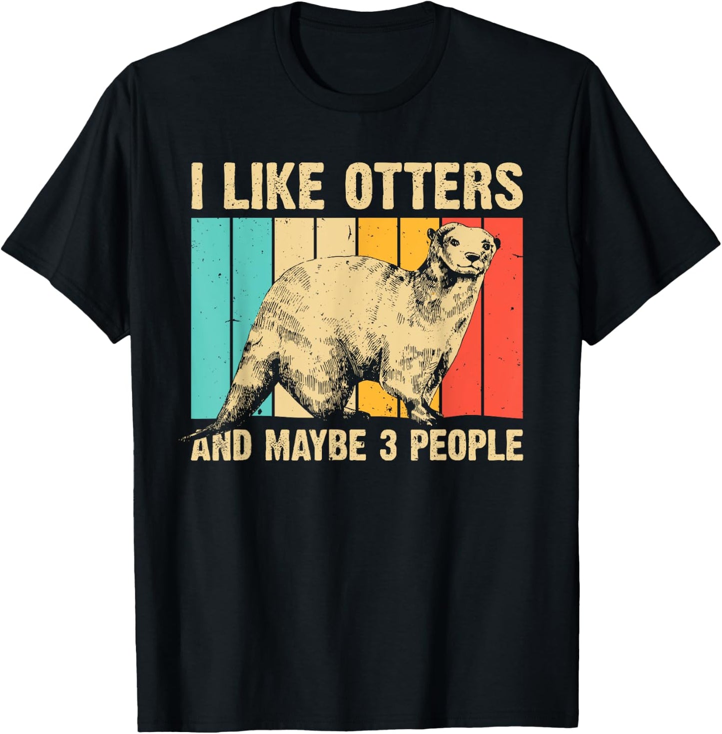 Cool Otter Design Women Kids Vintage Sea Otter Lover T-Shirt - T-Shirt | Black