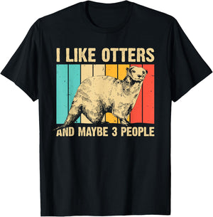 Cool Otter Design Women Kids Vintage Sea Otter Lover T-Shirt - T-Shirt | Black