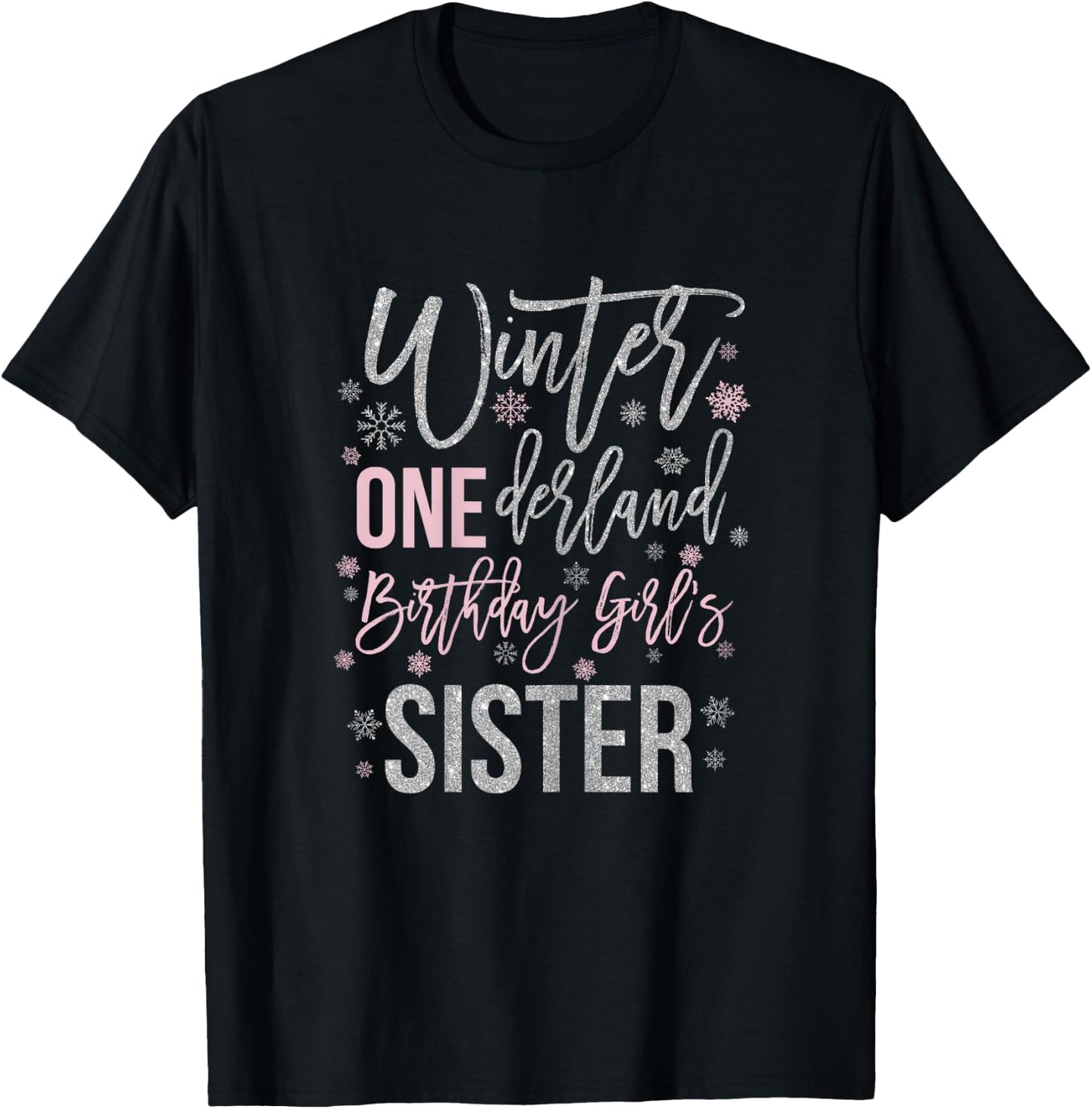 Sister Pink Winter Onederland 1st Birthday Snowflake Group T-Shirt - T-Shirt | Black