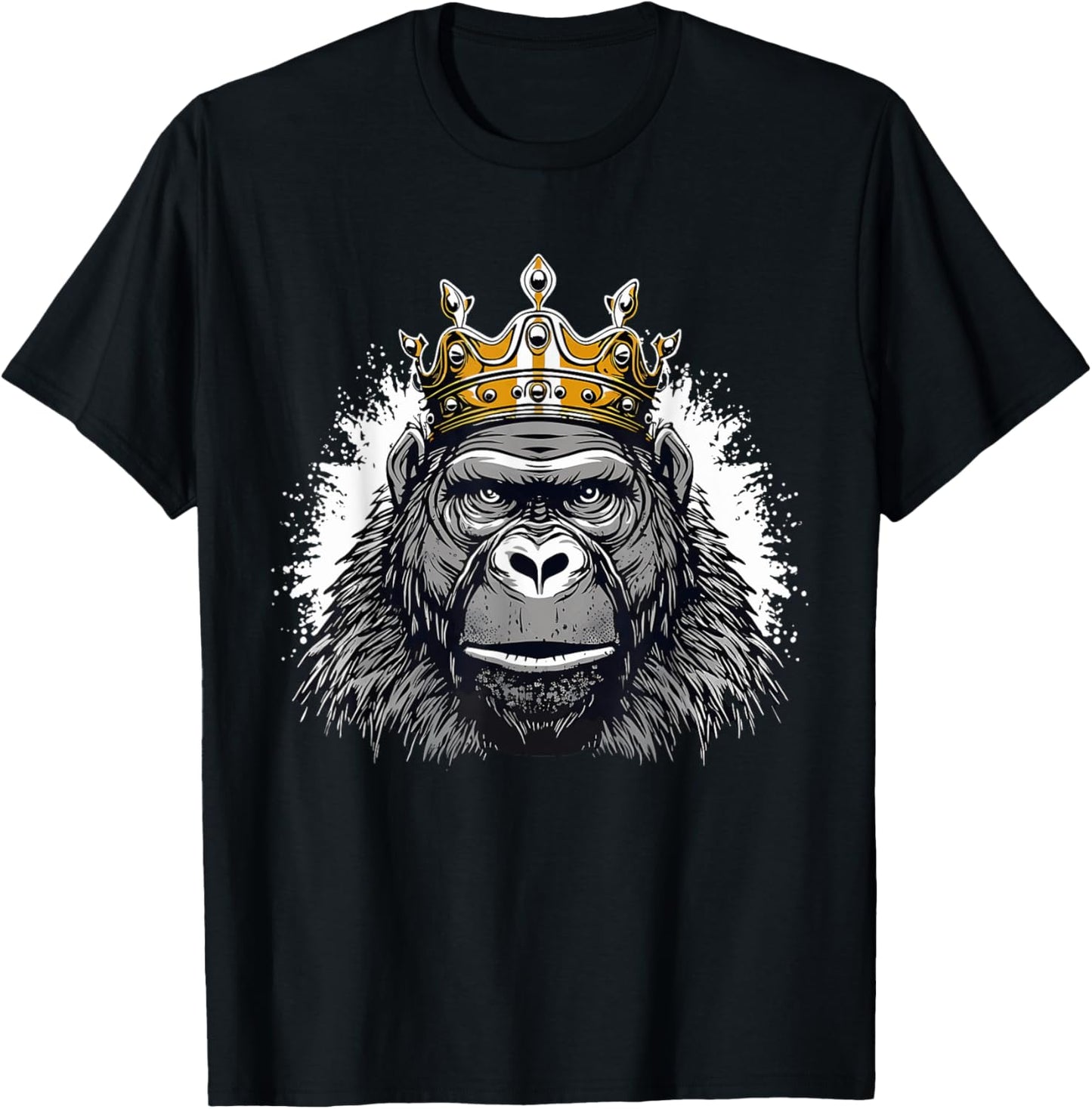 Gorilla With Crown King Ape Wildlife Artwork Monkey Design T-Shirt - T-Shirt | Black