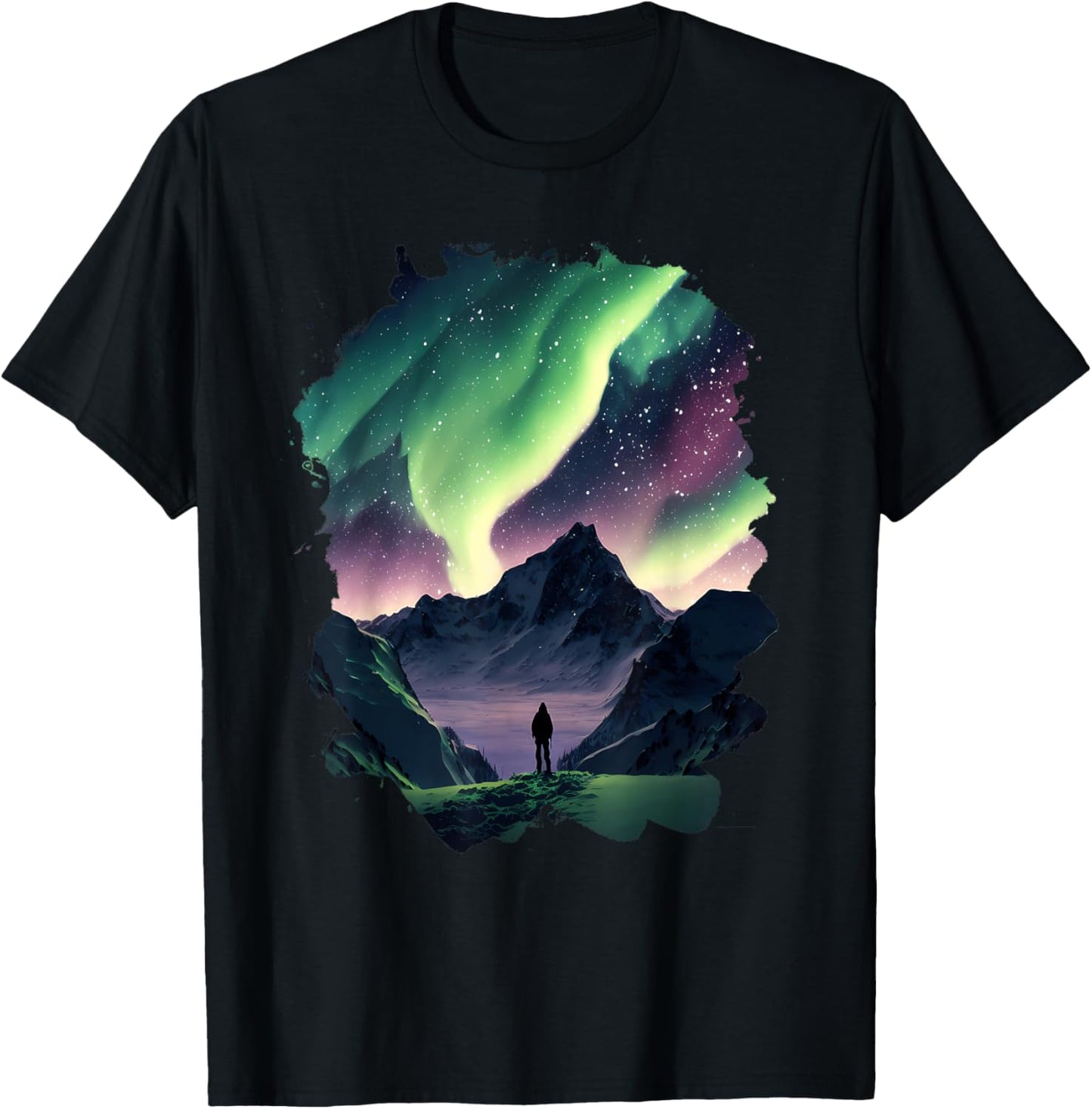 Aurora Borealis over the mountains Natural wonder in colors T-Shirt - T-Shirt | Black