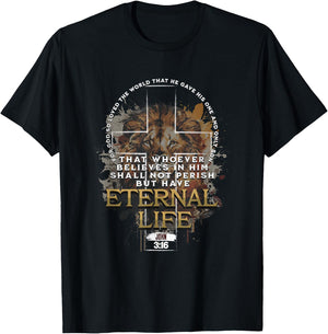 John 3:16 Christian Cross Bible Jesus Lion Eternal Life T-Shirt - T-Shirt | Black