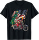 Santa Riding Motorcycle on Christmas - Biker US Flag T-Shirt - T-Shirt | Black