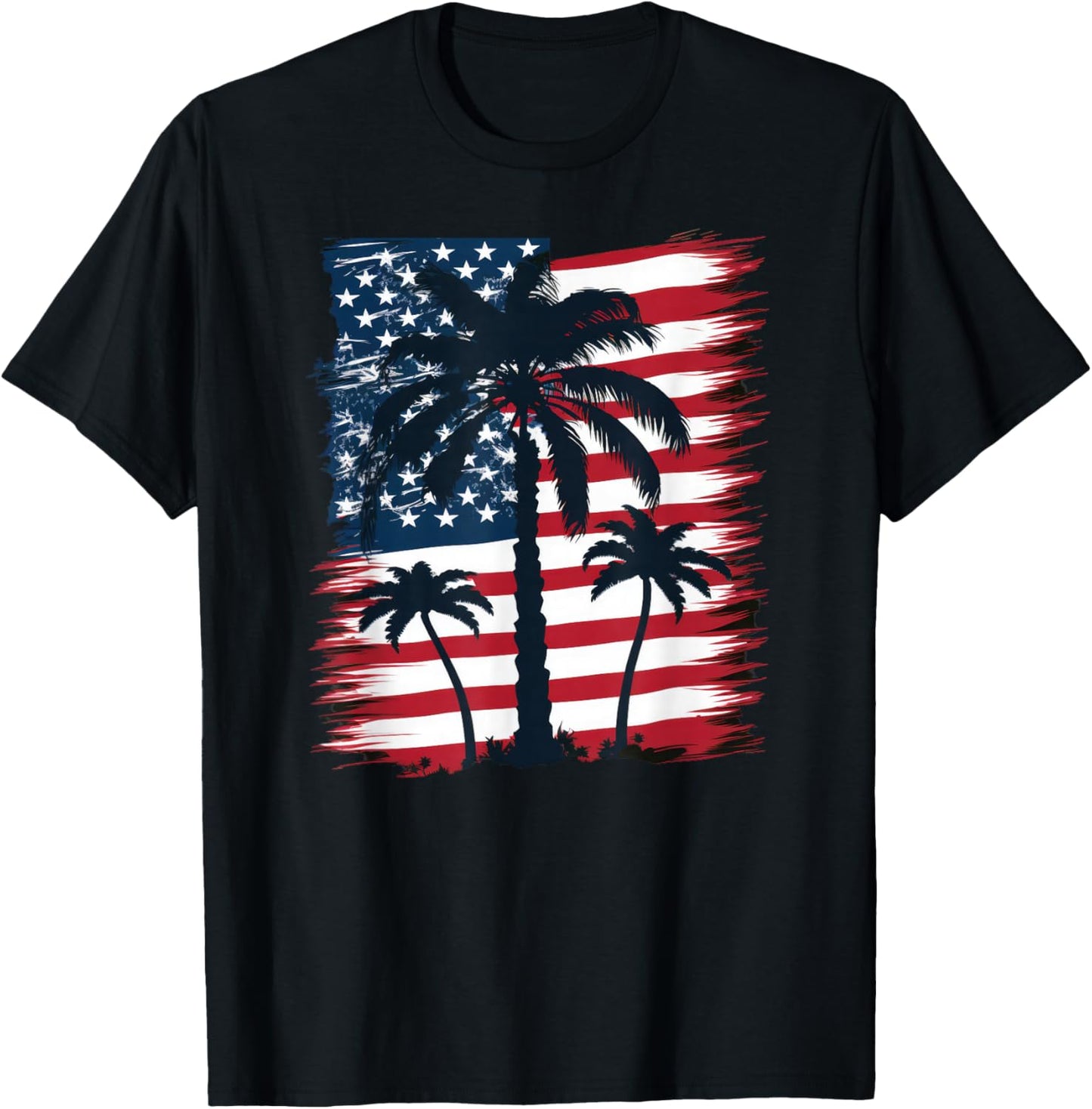 American Flag Palm Trees - Patriotic 4th of July T-Shirt - T-Shirt | Black