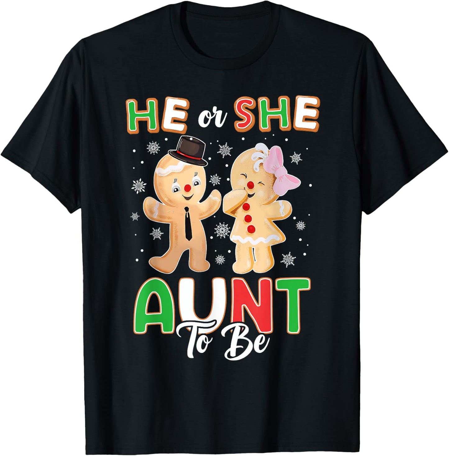 Gingerbread He or She Aunt To Be Christmas Gender Reveal T-Shirt - T-Shirt | Black
