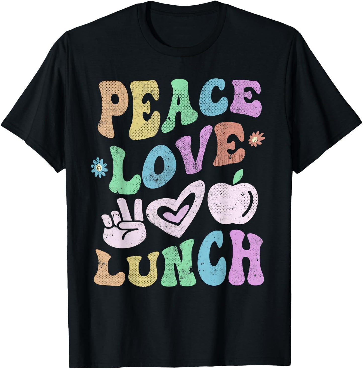 Vintage PEACE LOVE LUNCH LADY Retro Cafeteria Groovy Crew T-Shirt - T-Shirt | Black