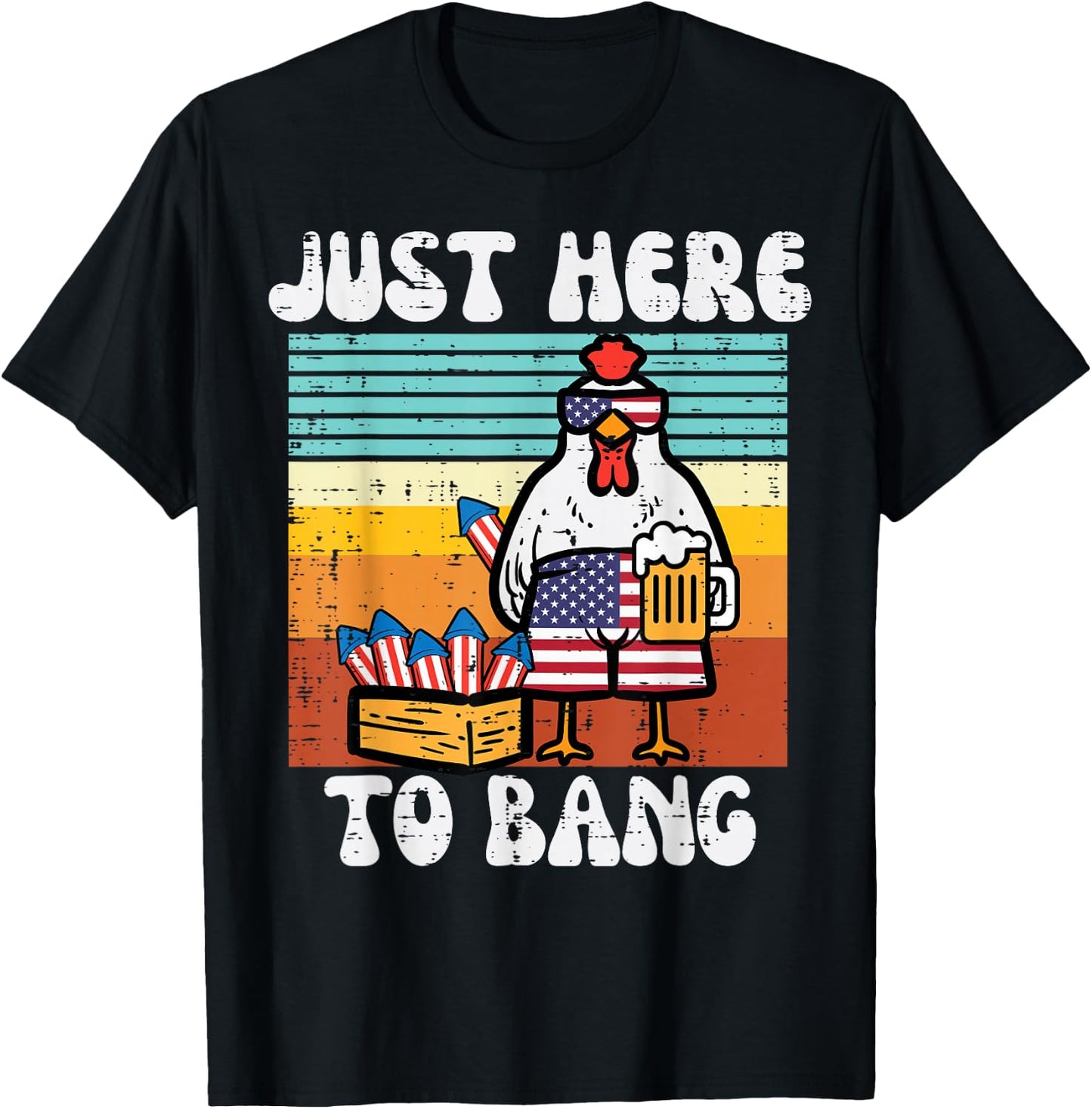 4th Of July Chicken Fireworks Here To Bang Retro America Men T-Shirt - T-Shirt | Black