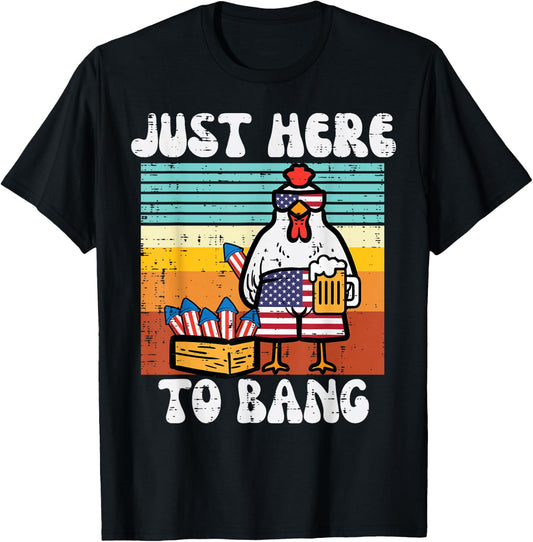 4th Of July Chicken Fireworks Here To Bang Retro America Men T-Shirt - T-Shirt | Black