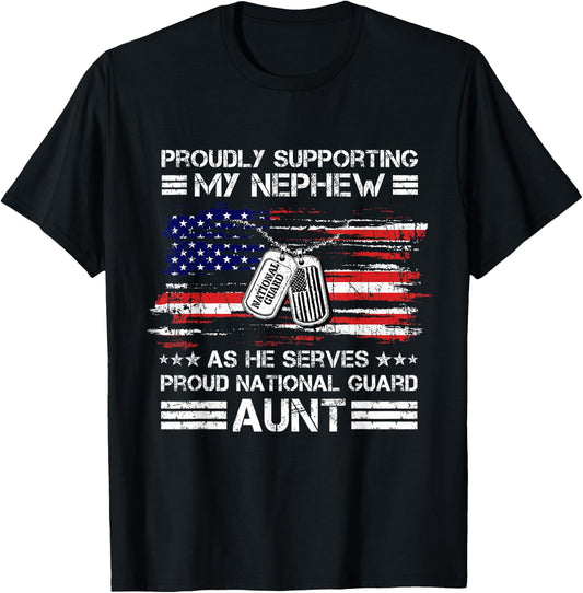 Proud National Guard Aunt American Flag Veteran Military T-Shirt - T-Shirt | Black