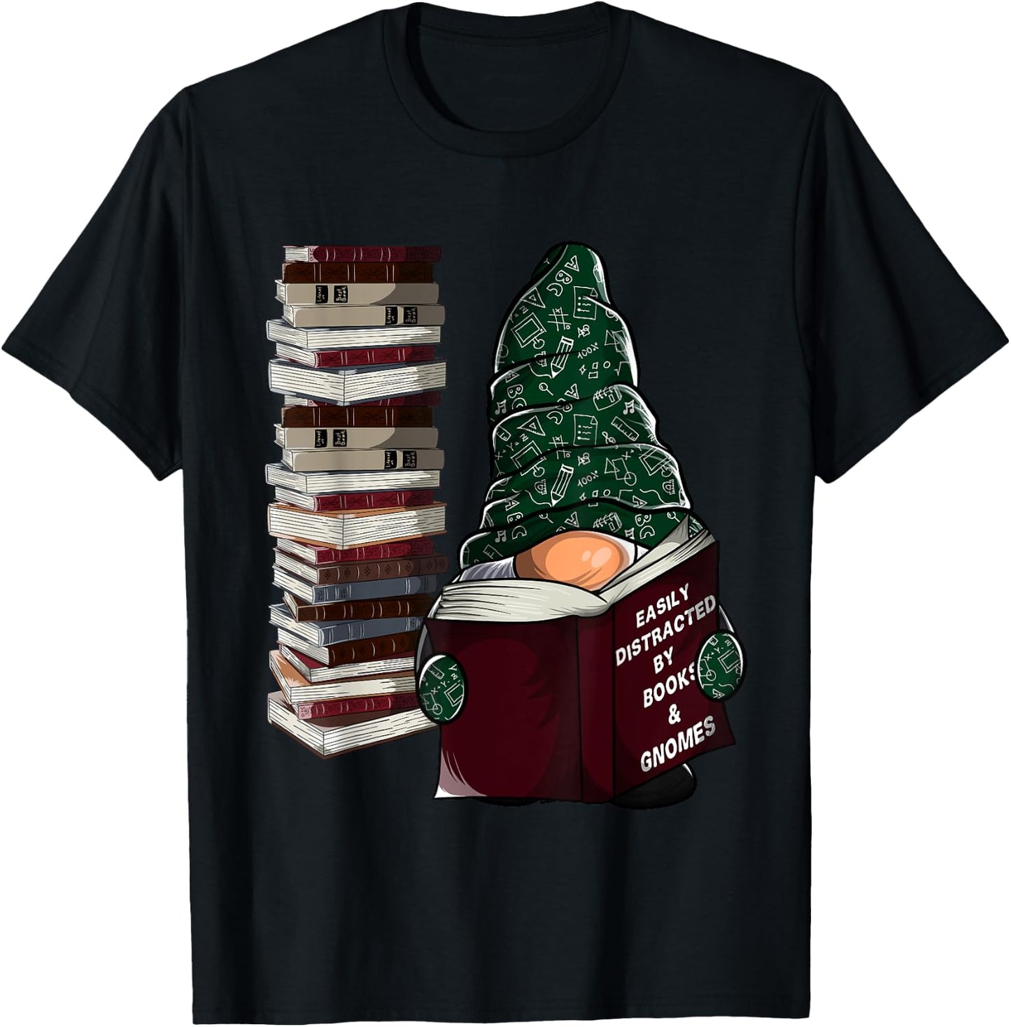 Easily distracted by books & gnomes, garden gnome book lover T-Shirt - T-Shirt | Black