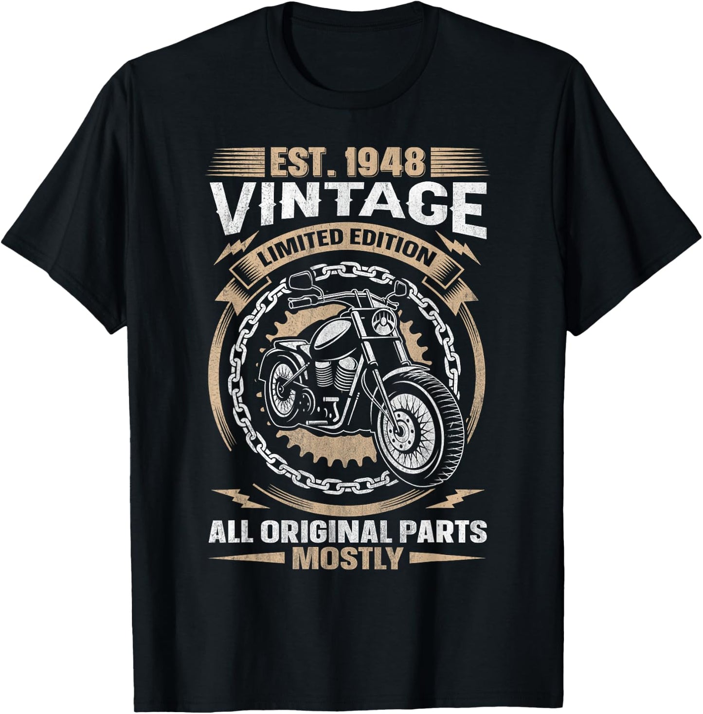 Est 1948 Vintage All Original Parts Motorcycle 76th Birthday T-Shirt - T-Shirt | Black
