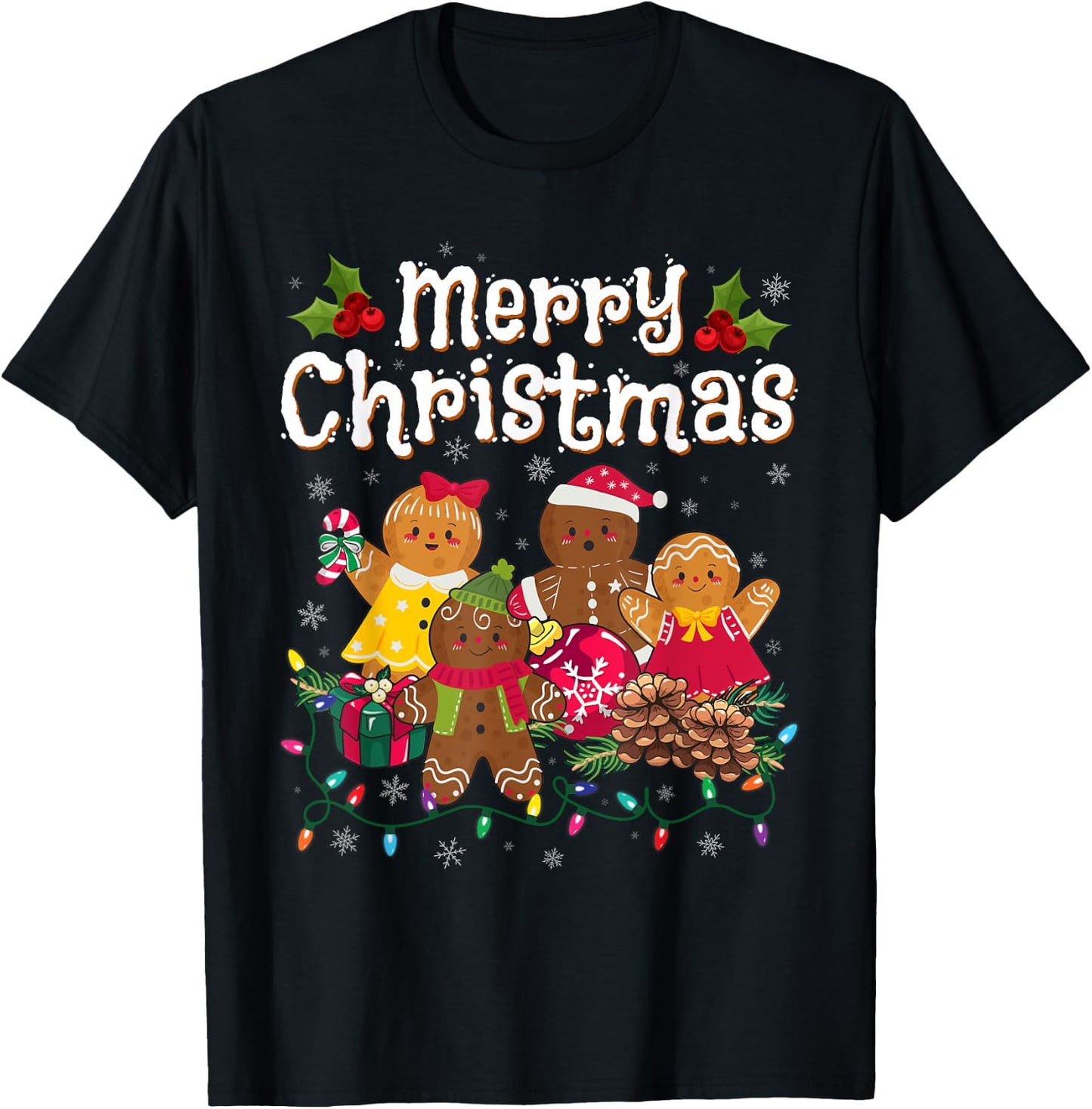 Merry Christmas Gingerbread Cookies Men Women T-Shirt - T-Shirt | Black