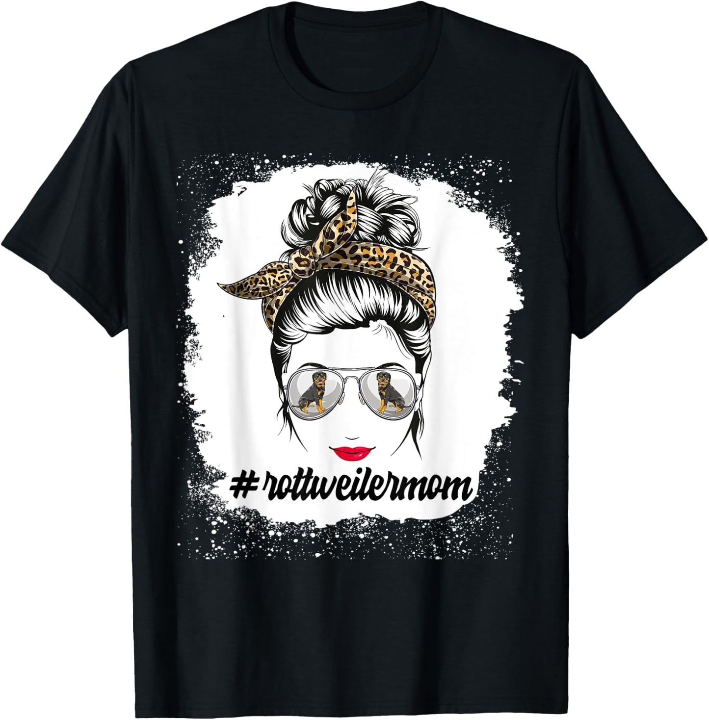 Rottweiler Dog Mom Bleached Messy Bun Leopard Women T-Shirt - T-Shirt | Black