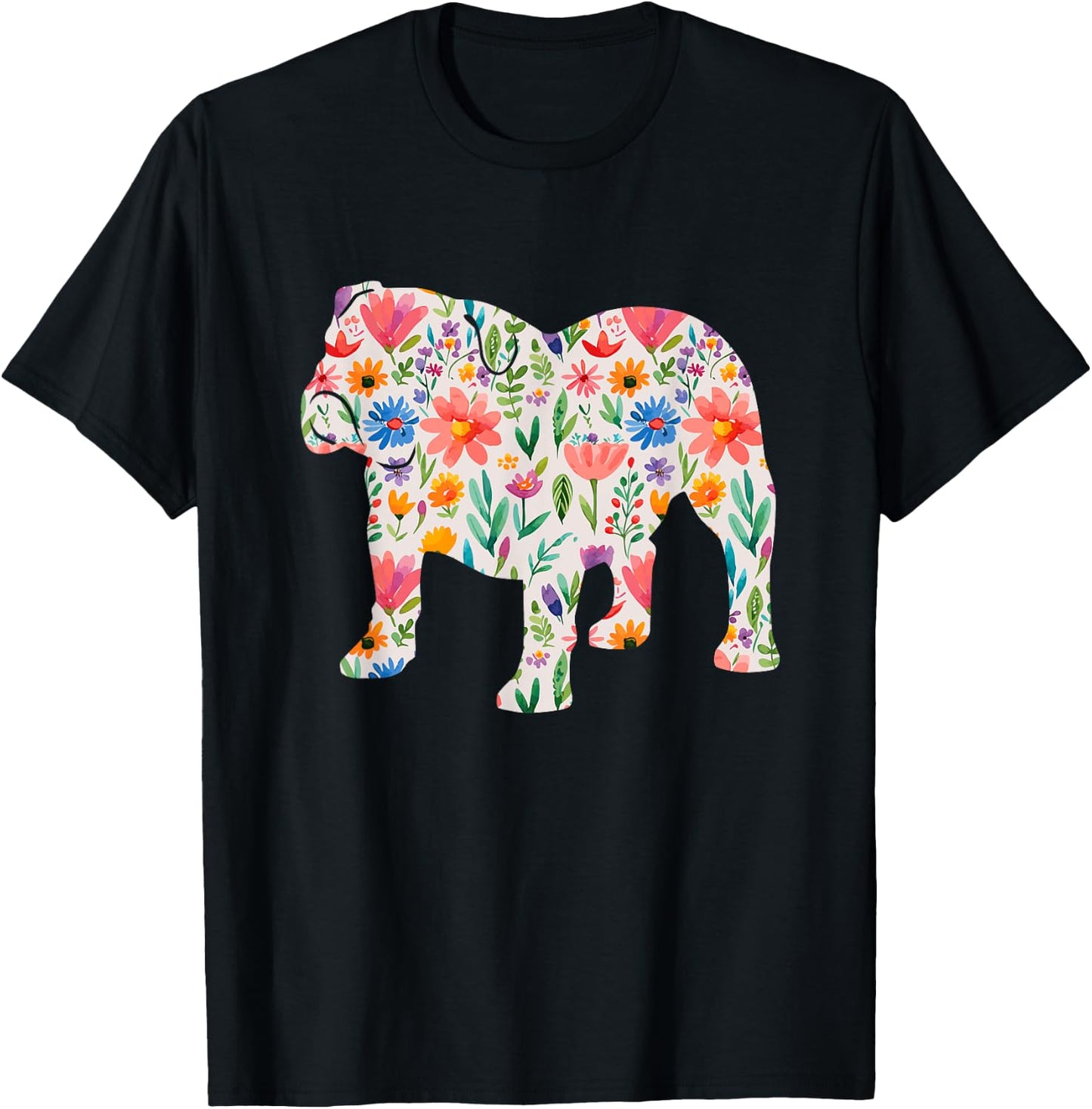 English Bulldog watercolor flowers design Women Kids T-Shirt - T-Shirt | Black