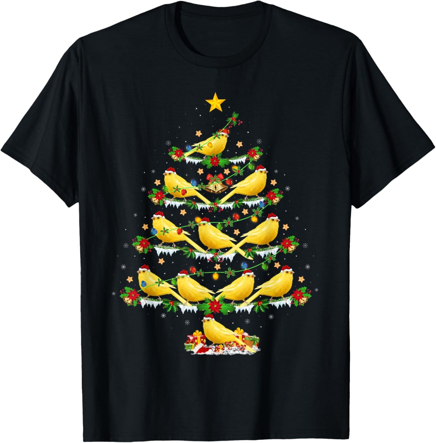 Canary Bird Lover Xmas Lights Canary Christmas Tree T-Shirt - T-Shirt | Black
