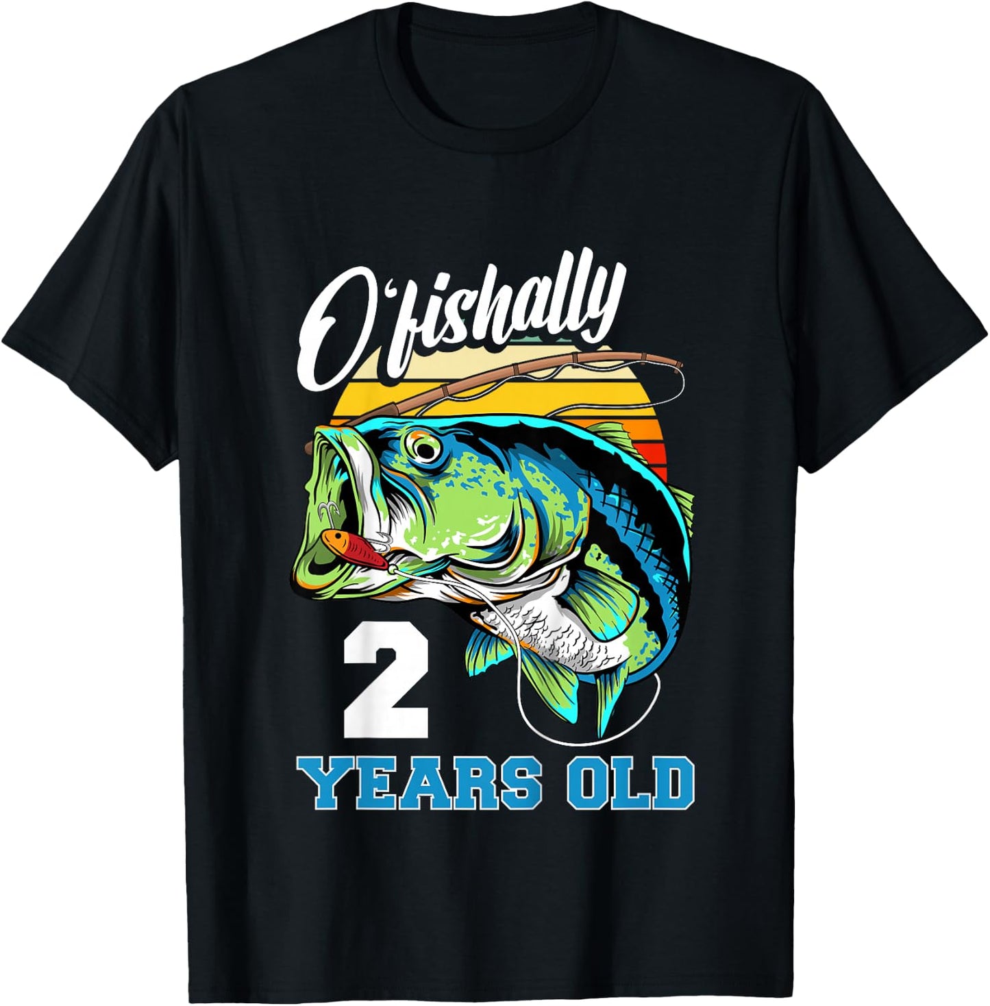 Ofishally 2 Years Old Fisherman 2nd Birthday Fishing T-Shirt - T-Shirt | Black