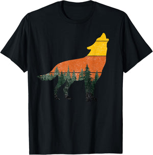 Wolf Outdoor Forest Nature Wildlife Animal Vintage Retro T-Shirt - T-Shirt | Black
